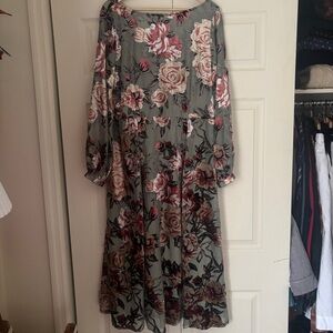 Soft Surroundings Burnout Floral Velvet Long Formal Dress Size Large